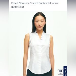 NWT BLUE pinstripe Brooks Brothers Suprima Ruffled Top in Size 8